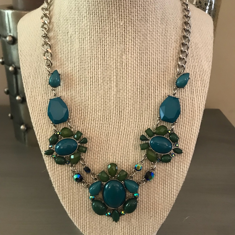 Green Blue Silver Statement Necklace